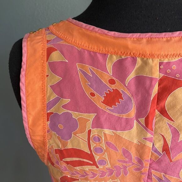 Express 100% silk shades of pink/red/orange/purple floral print fitted waist top - Picture 6 of 8